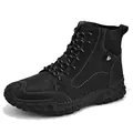 Casual black high-top men's boot featuring textured upper and rugged lug sole design - 38 / Black Solid Shoes