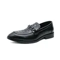 Mocasines de cuero negro con relieve de cocodrilo para hombre con punta fina y hebilla - 38 / Negro