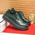 Επαγγελματικά σκούρα πράσινα δερμάτινα παπούτσια brogue με χοντρή μαύρη σόλα πλατφόρμας για άνδρες - 38 / Πράσινο (2255)