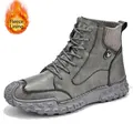 Stylish grey high-top men's boots with warm fleece lining and non-slip rubber soles - 38 / Gray Padded