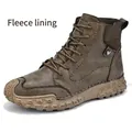 Classic men's high-top fleece-lined boots in vintage brown for autumn and winter seasons - 38 / Brown with Padded Lining