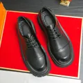 Eleganti scarpe da lavoro in pelle nera da uomo con suole a zeppa di tendenza - 38 / Nero (8215-1)