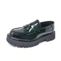 Men's dark green patent leather loafers with chunky lug sole and stylish tassel detail - 38 / Dark Green