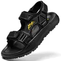 Sandalo outdoor da uomo in pelle nera con logo MX giallo e suola spessa antiscivolo - 38 / Nero