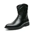 Men's black leather Western cowboy boots with pointed toe and comfortable low heel design - 38 / Black
