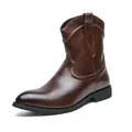 Classic brown men's Western cowboy boots with pointed toe and low heel design - 38 / Red Brown