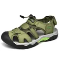 Men's genuine leather outdoor sandals in army green for summer wading and hiking - 38 / Green