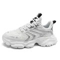 White breathable mesh chunky sneakers with thick platform sole for men and women - 36 / Casual Style (L003) / White