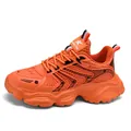 Breathable mesh chunky sneakers for men in vibrant orange color - 36 / Casual Style (L003) / Orange