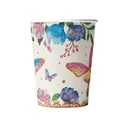 Vue détaillée d'un gobelet en carton jetable avec d'élégants motifs papillons et fleurs - Style Grappe de Papillons Colorés