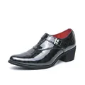 Elegant men's black patent leather pointed toe formal shoe with buckle strap and heel - 38 / Black