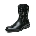 Classic black western cowboy leather boots with white embroidery for men, SKU variant. - 38 / Black