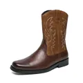 Classic men's western cowboy boots featuring brown leather and stylish shaft embroidery - 38 / Brown