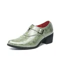 Vintage green floral pattern leather monk strap dress shoes with 6cm block heel for men - 38 / Green