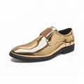 Men's luxury shiny gold metallic monk strap loafers for wedding parties and stage - 38 / Gold