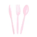 Pink disposable plastic cutlery set including fork, knife, and spoon for party events - Spoons (Pack of 24)