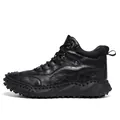 Black men's high-top leather casual boot with rugged textured rubber sole - 38 / Flats / Black