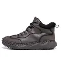 Durable brown high-top leather boot for men's outdoor hiking and daily casual wear - 38 / Flats / Gray