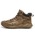 Men's rugged brown hand-stitched high-top casual leather boots with textured studded sole - 38 / Flats / Brown
