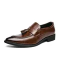 Classic brown leather loafers with tassels and pointed toe for men's business formal wear - 38 / British Tassel Brogue Shoes (232) / Brown