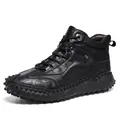 Men's black high-top leather hiking boots with textured finish and studded toe - 38 / Padded / Black