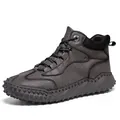 Men's high-top casual leather Martin boots in distressed brown with studded non-slip sole - 38 / Padded / Gray