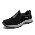 Detailed side view of black men's outdoor casual shoes with durable anti-slip thick sole - Black
