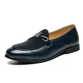 Navy blue men's leather loafers with suede patch and metal buckle detail - 38 / Blue