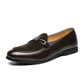 Classic men's dark brown loafers with suede vamp and elegant horsebit buckle detail - 38 / Brown