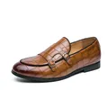 Elegante braune Herren-Slipper mit Doppel-Mönchsriemen und Krokodilleder-Textur - 38 / Gelb