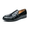 Schwarze Herren-Loafer mit Doppel-Mönchsriemen, Krokodilmuster und Silberschnallen - 38 / Schwarz