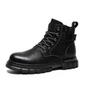 Stylish men's black leather Martin boots with thick anti-slip sole and side buckle - 39 / Martin Boots Style (6797) / Black