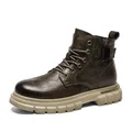 Men's dark brown high-top work boots with thick rugged sole and side buckle strap - 39 / Martin Boots Style (6797) / Deep Brown