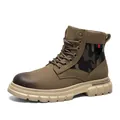 Khaki men's high-top Martin work boots with camouflage pattern and thick lug sole - 39 / Martin Boots Style (6798) / Khaki
