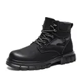 Black men's high-top Martens style work boots featuring a thick anti-slip sole and camo detail - 39 / Martin Boots Style (6799) / Black