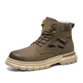Brown high-top men's Martin work boots with camouflage accents and thick sole - 39 / Martin Boots Style (6799) / Khaki