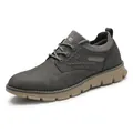 Dunkelgraue Herren-Freizeitschuhe mit dicker khakifarbener Sohle und Mesh - 40 / Stil 552 / Grau