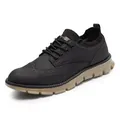 Schwarze Herren-Casual-Brogue-Sneaker mit dicker beige-farbener rutschfester Gummisohle - 40 / Brogue Freizeitstil (553) / Schwarz