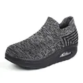 Ademende fly-knit schomelschoenen met luchtkussen en dikke zwarte zool voor dames - Grijs