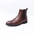 Classic brown leather Chelsea boots for men with pointed toe and elastic side panels - 38 / Brown