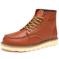Men's brown leather high-top work boots with durable white rubber soles and laces - 38 / Tan