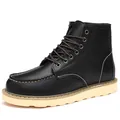 Classic black high-top leather work boots for men featuring a durable moc-toe design - 38 / Black