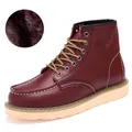 Classic high-top burgundy leather work boot for men with warm 360-degree fleece lining - 38 / Fleece Lined Style / Burgundy