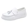 Breathable white nurse work shoes for women with tassel detail and thick soft sole - 38 / White