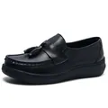 Black leather nurse shoe with tassel detail and a comfortable thick soft sole - 38 / Black