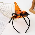 Halloween orange witch hat headband with spiderweb pattern and black ribbon bow - Orange Spider Web (C)