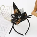 Classic Halloween witch hat headband with golden cat and moon patterns for party accessories - Black Gold Cat (E)