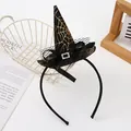 Halloween witch hat headband with gold spiderweb pattern for kids party accessory - Black Gold Spider Web (F)