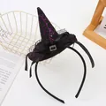 Halloween witch hat headband with purple spider web pattern and elegant black bow - Black Purple Spider Web Texture (I)