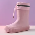 Waterproof light pink EVA rain boots featuring a drawstring top and non-slip thick sole - 36-37 / Pink